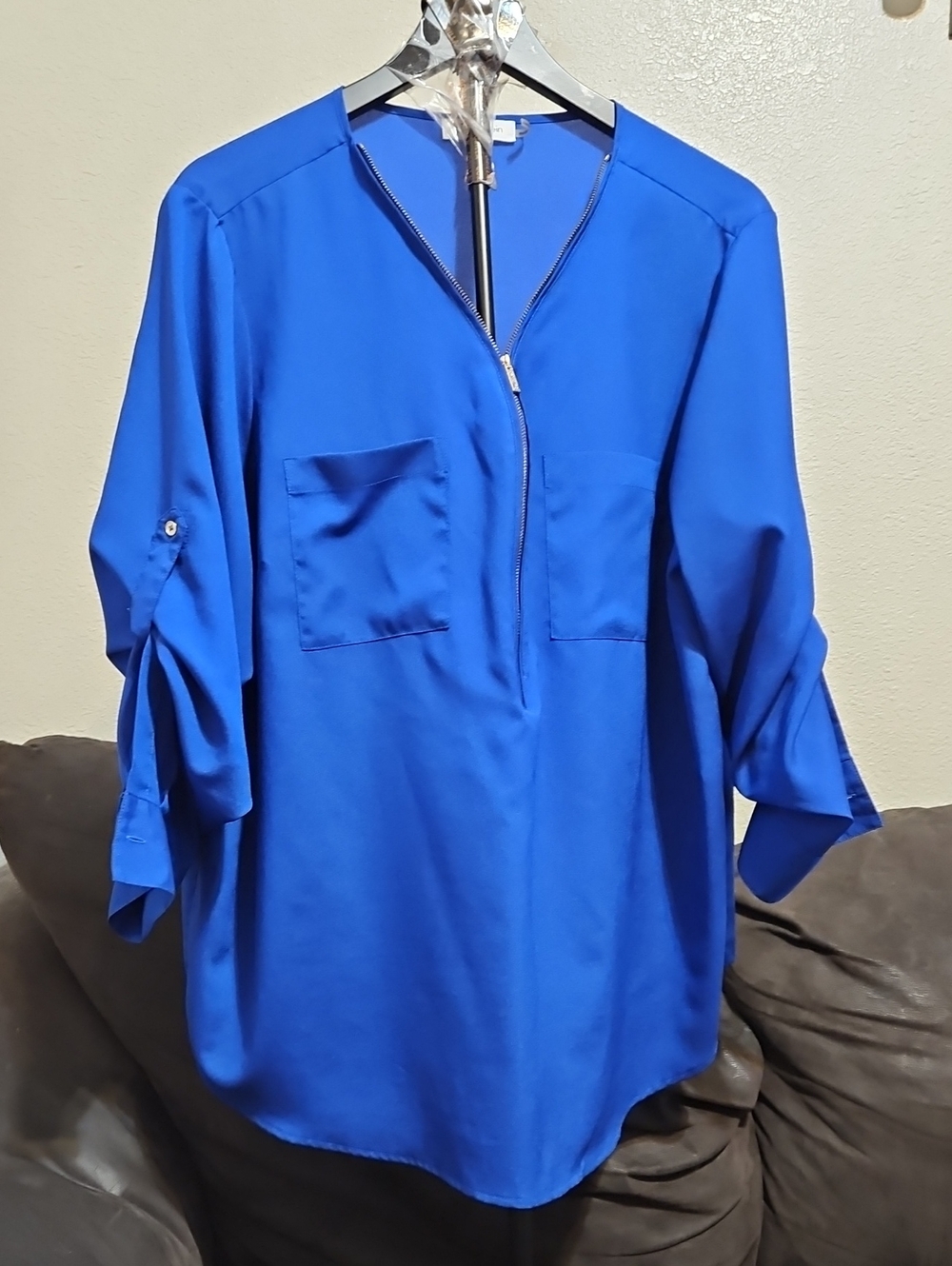 Calvin Klein Royal Blue V-Neck Zip Tunic Blouse